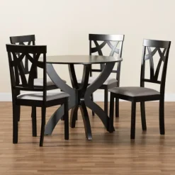 Dining Tables-Kirkland's Home Dark Brown Wood Tripod Table 5-Pc. Dining Set Gray
