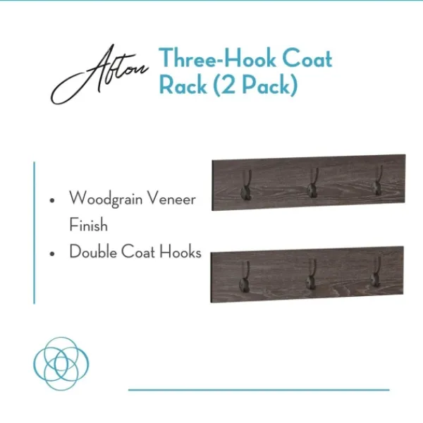 Hooks-Kirkland's Home Dark Brown Wooden 3-Hook Coat Racks, Set Of 2