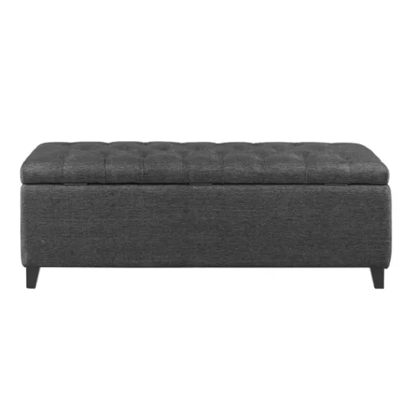 Benches & Ottomans-Kirkland's Home Dark Button Tufted Storage Bench Gray