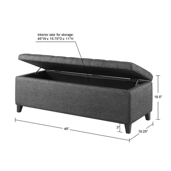 Benches & Ottomans-Kirkland's Home Dark Button Tufted Storage Bench Gray