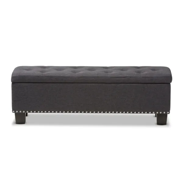 Entryway Furniture-Kirkland's Home Dark Button-Tufted Upholstered Storage Bench Gray