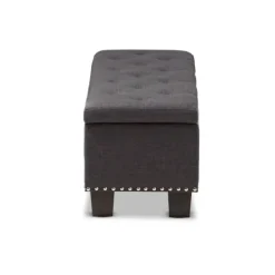Entryway Furniture-Kirkland's Home Dark Button-Tufted Upholstered Storage Bench Gray