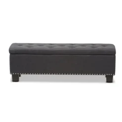Entryway Furniture-Kirkland's Home Dark Button-Tufted Upholstered Storage Bench Gray