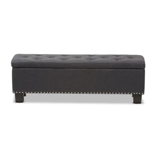 Entryway Furniture-Kirkland's Home Dark Button-Tufted Upholstered Storage Bench Gray