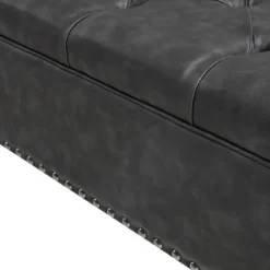 Benches & Ottomans-Kirkland's Home Dark Espresso Button Tufted Leather Ottoman Brown