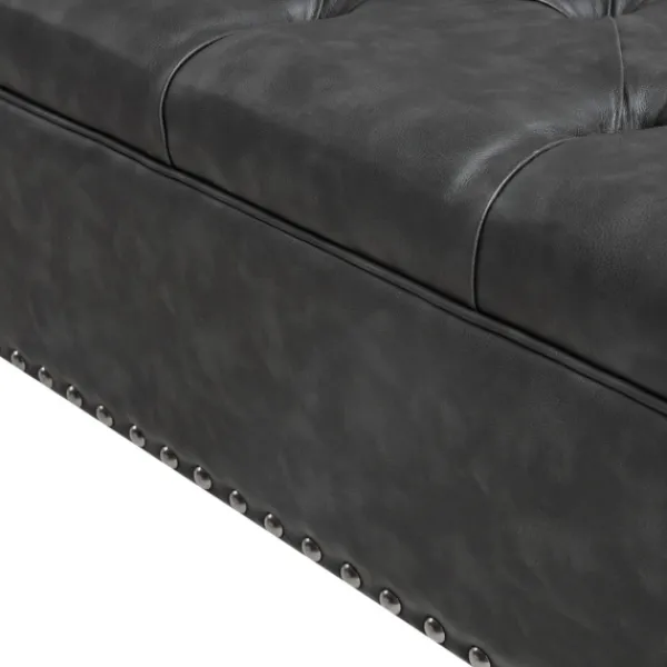 Benches & Ottomans-Kirkland's Home Dark Espresso Button Tufted Leather Ottoman Brown