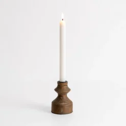 Candle Holders-Kirkland's Home Dark Eucalyptus Wood Taper Candle Holder, 4 In. Brown