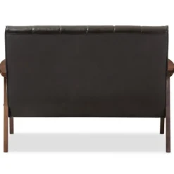 Sofas & Loveseats-Kirkland's Home Dark Faux Leather Channel Loveseat, 45 In. Brown