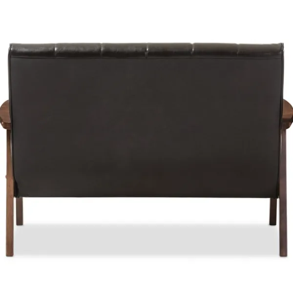 Sofas & Loveseats-Kirkland's Home Dark Faux Leather Channel Loveseat, 45 In. Brown