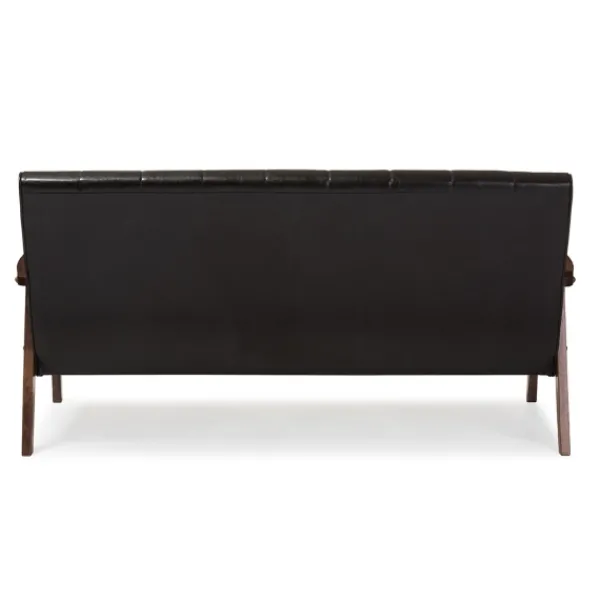 Sofas & Loveseats-Kirkland's Home Dark Faux Leather Channel Sofa, 63 In. Brown