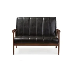 Sofas & Loveseats-Kirkland's Home Dark Faux Leather Channel Loveseat, 31 In. Brown