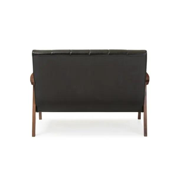 Sofas & Loveseats-Kirkland's Home Dark Faux Leather Channel Loveseat, 31 In. Brown