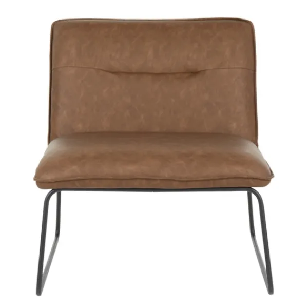 Accent Chairs-Kirkland's Home Dark Faux Leather Sleigh Accent Chair Brown