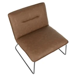 Accent Chairs-Kirkland's Home Dark Faux Leather Sleigh Accent Chair Brown