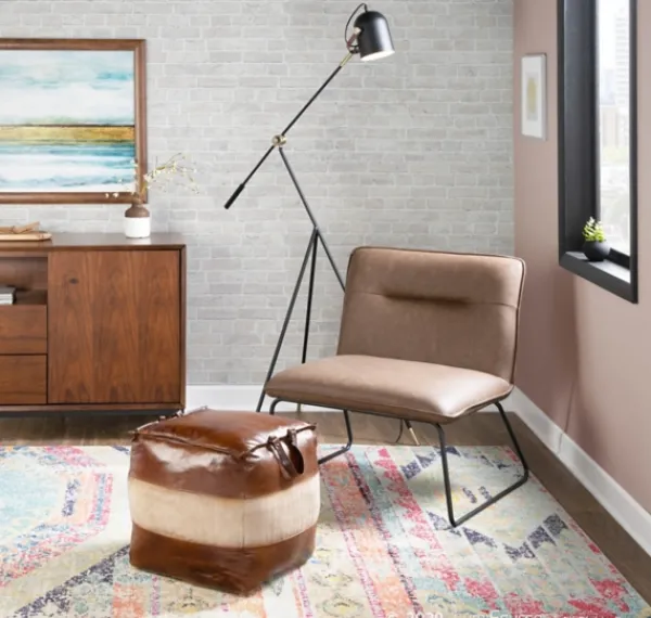 Accent Chairs-Kirkland's Home Dark Faux Leather Sleigh Accent Chair Brown