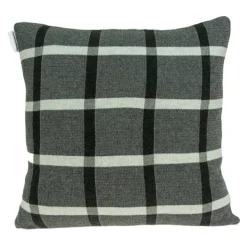 Pillows-Kirkland's Home Dark Gray Plaid Knitted Pillow Gray/Black/White