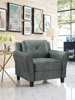 Accent Chairs-Kirkland's Home Dark Kelly Microfiber Rolled Arm Chair Gray