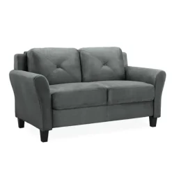 Sofas & Loveseats-Kirkland's Home Dark Kelly Microfiber Rolled Arm Loveseat Gray