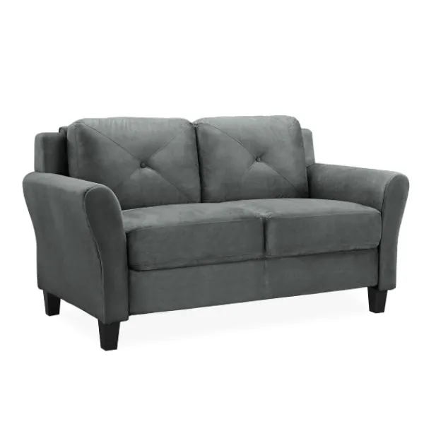 Sofas & Loveseats-Kirkland's Home Dark Kelly Microfiber Rolled Arm Loveseat Gray
