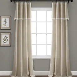 Curtains & Drapes-Kirkland's Home Dark Linen Lace Curtain Panel Set, 84 In. Tan