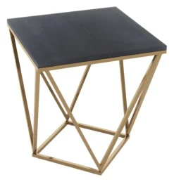 Accent & End Tables-Kirkland's Home Dark Marble And Gold Geometric Accent Table Gray