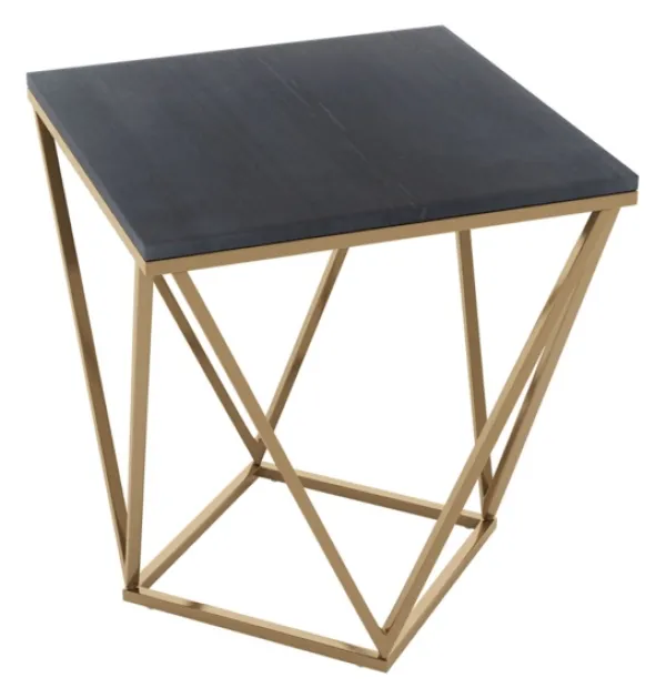Accent & End Tables-Kirkland's Home Dark Marble And Gold Geometric Accent Table Gray