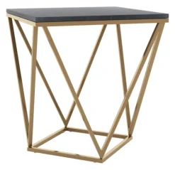 Accent & End Tables-Kirkland's Home Dark Marble And Gold Geometric Accent Table Gray