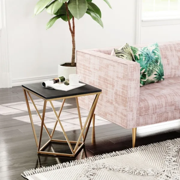 Accent & End Tables-Kirkland's Home Dark Marble And Gold Geometric Accent Table Gray