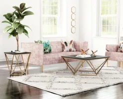 Accent & End Tables-Kirkland's Home Dark Marble And Gold Geometric Accent Table Gray