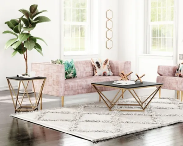 Accent & End Tables-Kirkland's Home Dark Marble And Gold Geometric Accent Table Gray