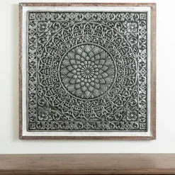 Wall Plaques-Kirkland's Home Dark Medallion Wood And Metal Wall Plaque Gray