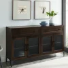 Cabinets & Sideboards-Kirkland's Home Dark Oak Fluted Glass Sideboard Cabinet Brown