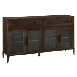 Cabinets & Sideboards-Kirkland's Home Dark Oak Fluted Glass Sideboard Cabinet Brown