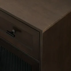 Cabinets & Sideboards-Kirkland's Home Dark Oak Fluted Glass Sideboard Cabinet Brown