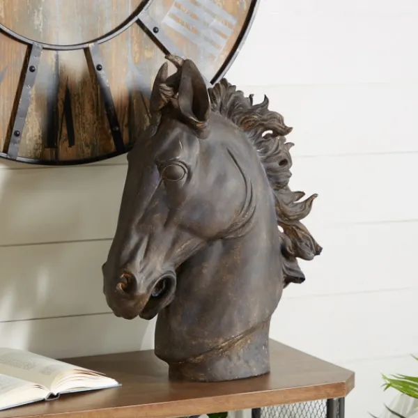Statues & Figurines-Kirkland's Home Dark Polystone Horse Head Statue Brown