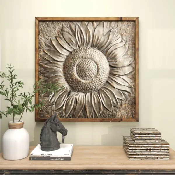 Wall Plaques-Kirkland's Home Dark Silver Metal Sunburst Wood Frame Wall Plaque Gray