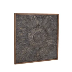 Wall Plaques-Kirkland's Home Dark Silver Metal Sunburst Wood Frame Wall Plaque Gray