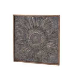 Wall Plaques-Kirkland's Home Dark Silver Metal Sunburst Wood Frame Wall Plaque Gray
