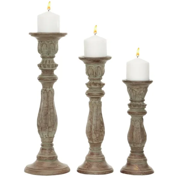 Candle Holders-Kirkland's Home Dark Stained Wood Candle Holders, Set Of 3 Gray