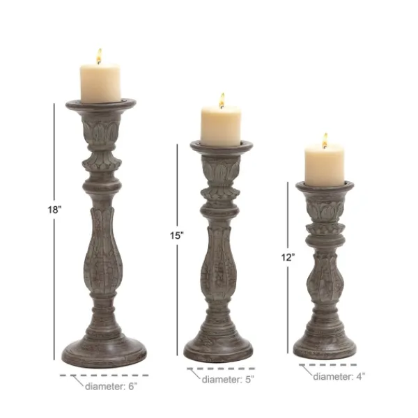 Candle Holders-Kirkland's Home Dark Stained Wood Candle Holders, Set Of 3 Gray