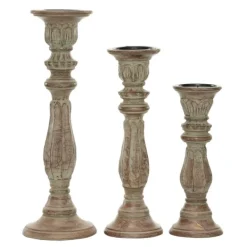Candle Holders-Kirkland's Home Dark Stained Wood Candle Holders, Set Of 3 Gray
