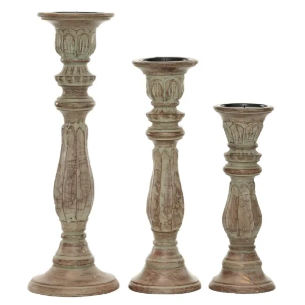 Candle Holders-Kirkland's Home Dark Stained Wood Candle Holders, Set Of 3 Gray