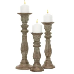 Candle Holders-Kirkland's Home Dark Stained Wood Candle Holders, Set Of 3 Gray