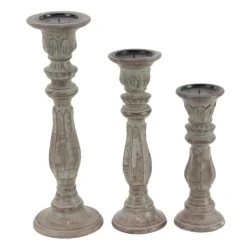 Candle Holders-Kirkland's Home Dark Stained Wood Candle Holders, Set Of 3 Gray