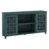 Cabinets & Sideboards-Kirkland's Home Dark Teal Fretwork 2-Door Sideboard Blue