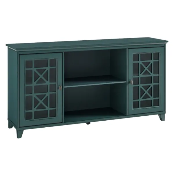 Cabinets & Sideboards-Kirkland's Home Dark Teal Fretwork 2-Door Sideboard Blue