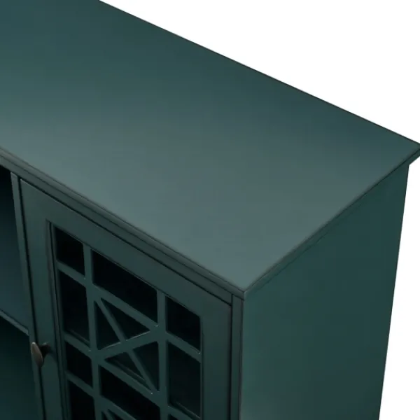 Cabinets & Sideboards-Kirkland's Home Dark Teal Fretwork 2-Door Sideboard Blue