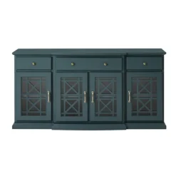 Cabinets & Sideboards-Kirkland's Home Dark Teal Tiered Fretwork Cabinet Blue