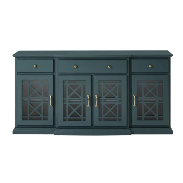 Cabinets & Sideboards-Kirkland's Home Dark Teal Tiered Fretwork Cabinet Blue