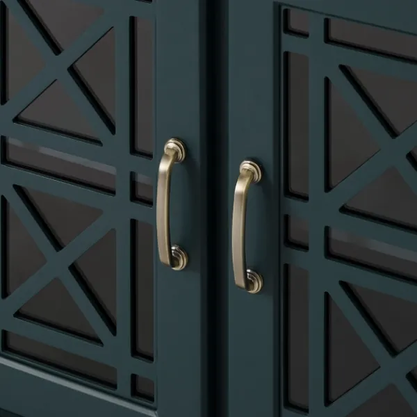 Cabinets & Sideboards-Kirkland's Home Dark Teal Tiered Fretwork Cabinet Blue